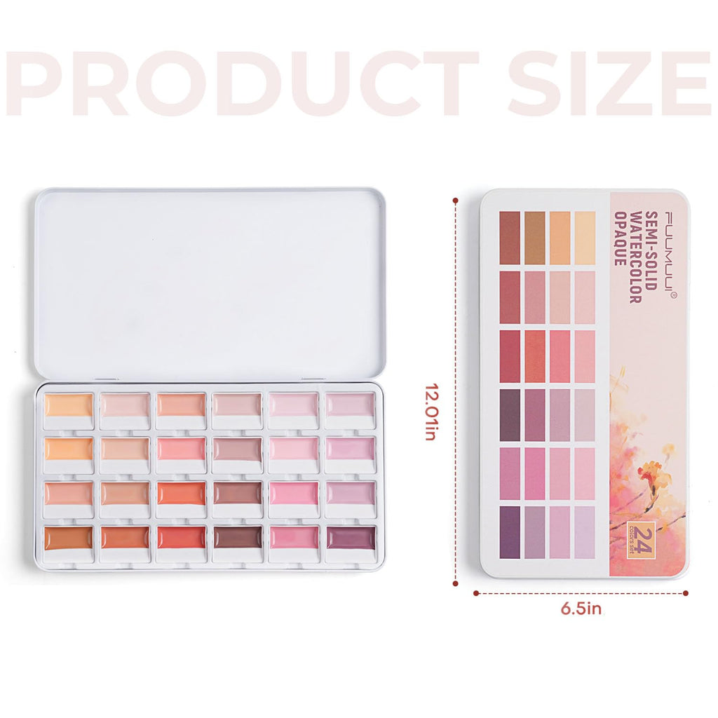 Fuumuui CREAMORA Watercolor Paint Set 24 Color Opaque Semi-Solid Warm Terracotta | for Soft Gradient, Figure Painting, Portrait Sketch, Professional Art Supplies Artists & Beginner Painting Sketching