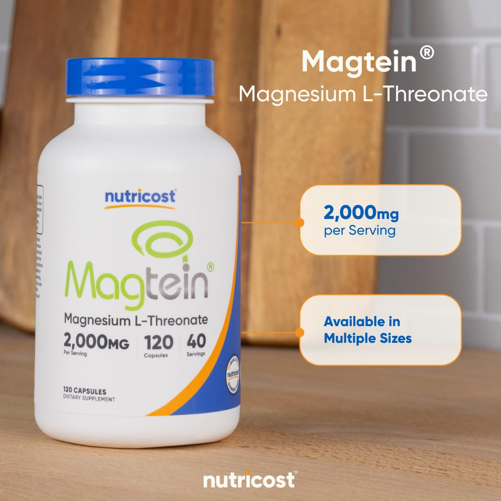 Nutricost Magnesium L-Threonate As Magtein 2000mg, 120 Capsules, GMO-Free | Gluten Free, Vegetarian Friendly