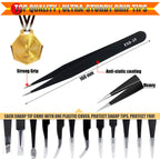 Antonki 12-in-1 Precision Metal Tweezers Set with Leather Case | High Quality, 1.5mm Thick, Strong Hardness, Rustproof, Anti-Static, Tips Cover, Complete Set, Portable Design