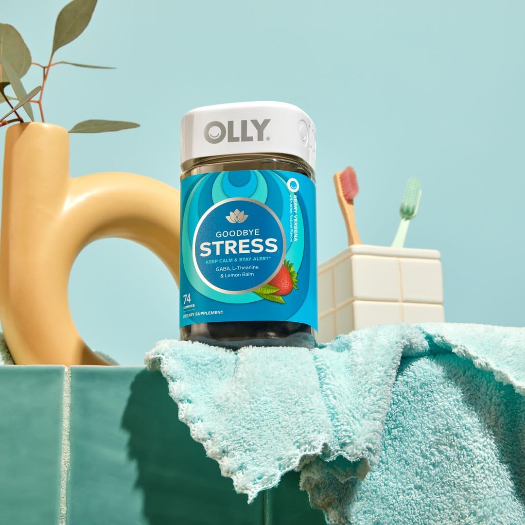 OLLY Goodbye Stress, Stress Support* Supplement, 50mg L-Theanine - 74 Count