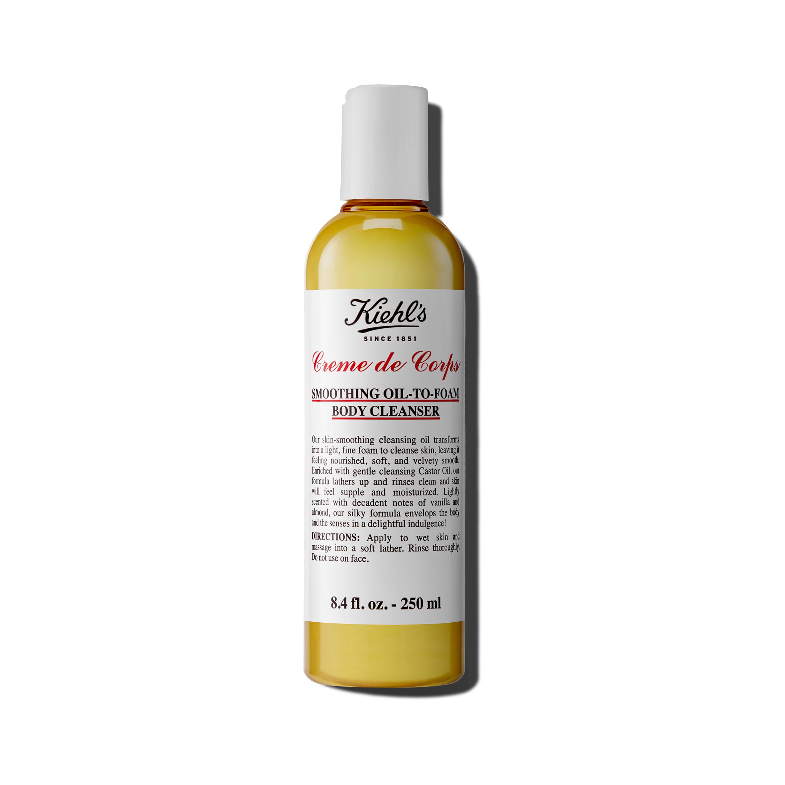 Buy now Kiehl's Creme de Corps Smoothing Oil-to-Foam Body Cleanser, Moisturizing Body Wash for Smooth & Supple Skin, with Castor Oil & Grape Seed Oil, All Skin Types, Vanilla & Almond Scent - 8.4 fl oz at indiglob india
