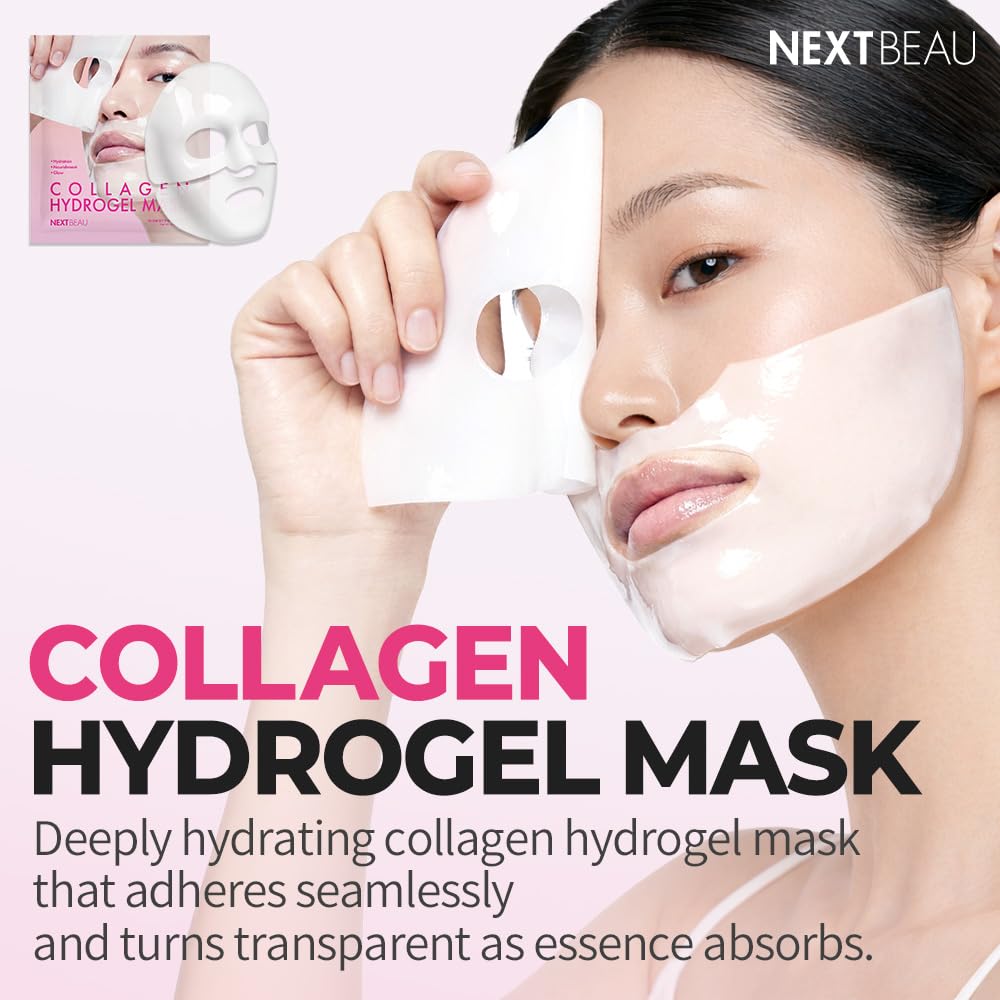 Collagen Hydrogel Face Mask, Pack of 4, 34g Each | Hydrolyzed Collagen, Hyaluronic Acid, Niacinamide & Peptides, Deep Hydration, Smooth Skin