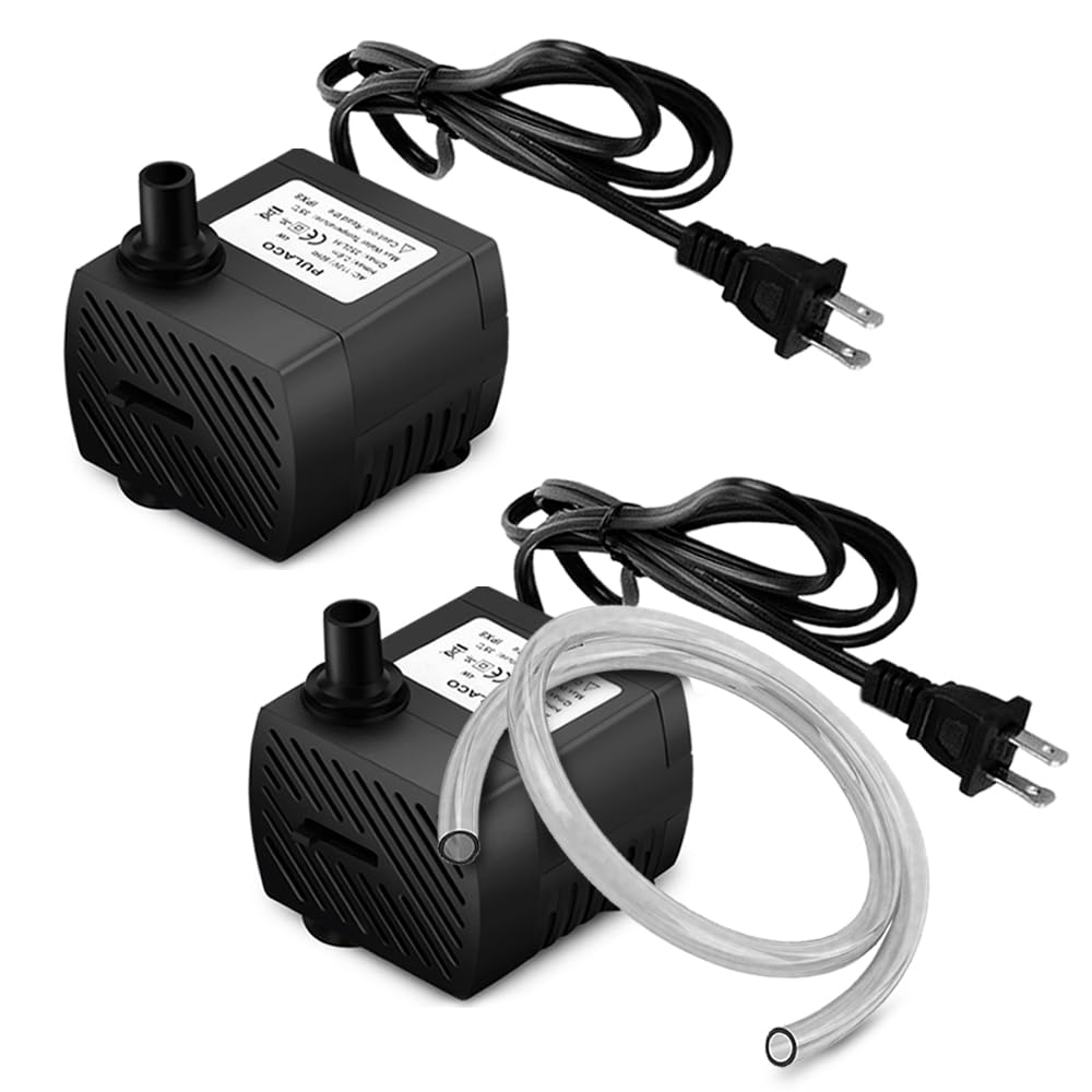 PULACO 2Pcs Mini Submersible Water Pump (95GPH 5W) for Aquarium Fish Tank, Pond, Fountain, Hydroponics