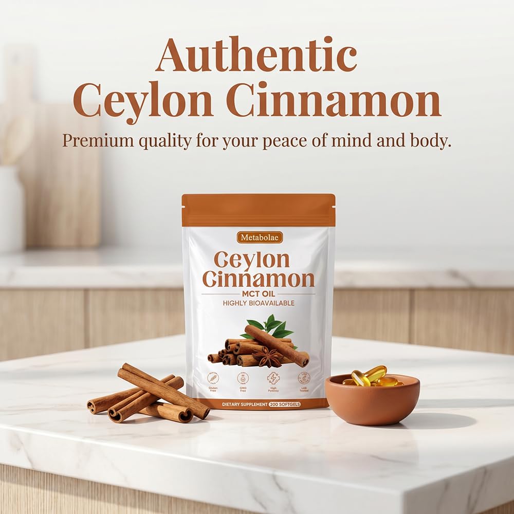 Metabolae Ceylon Cinnamon SoftGels with MCT Oil, Highly Bioavailable Herbal Extract, Non-GMO, Gluten Free - 300 Softgels (1pcs)