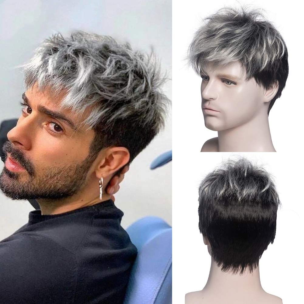 Buy now Kaneles Short Curly Mens Black Wig Fluffy Synthetic Cosplay Halloween Hair Wig for Male Guy black at indiglob india