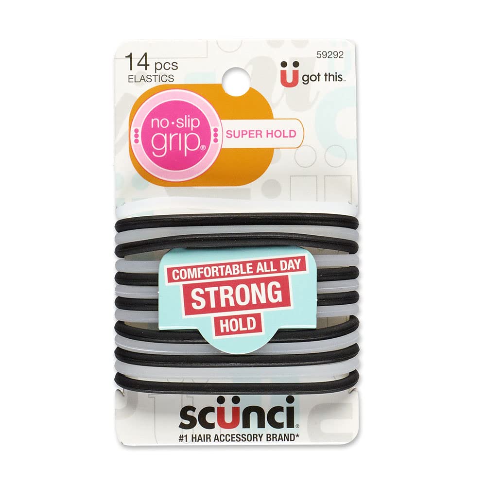Buy now Scunci by Conair No-Slip Grip Super Hold Elastics Hair Ties for Women and Men, No Damage in Assorted Colors, 14 Pack at indiglob india