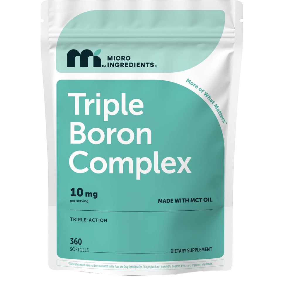 Micro Ingredients Triple Boron Complex 10mg Per Serving, 360 Softgels with MCT Oil | Boron Supplement for Men & Women | Boron Glycinate, Citrate & Aspartate Triple Action Formula | Non-GMO Gluten Free