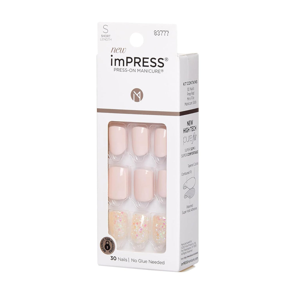 Buy now KISS imPRESS No Glue Mani Press On Nails, Design, 'Dorothy', Pink, Short Size, Squoval Shape, Includes 30 Nails, Prep Pad, Instructions Sheet, 1 Manicure Stick, 1 Mini File at indiglob india