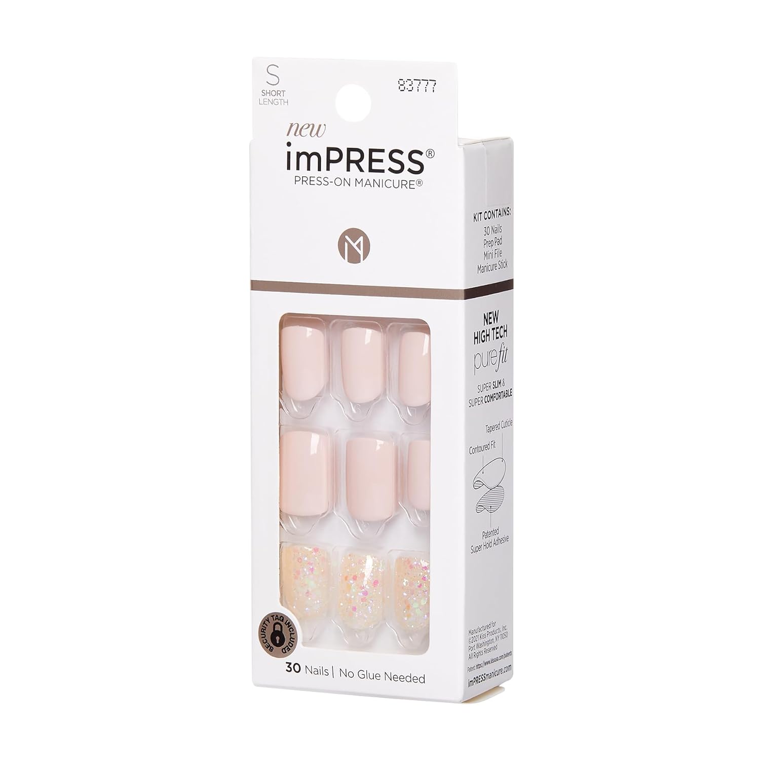 Buy now KISS imPRESS No Glue Mani Press On Nails, Design, 'Dorothy', Pink, Short Size, Squoval Shape, Includes 30 Nails, Prep Pad, Instructions Sheet, 1 Manicure Stick, 1 Mini File at indiglob india