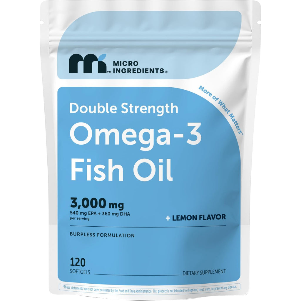 Micro Ingredients Omega 3 Fish Oil Supplements 3,000mg Per Serving, 240 Softgels | Lemon Flavored – Burpless | EPA 540mg + DHA 360mg | Deep Sea Fish
