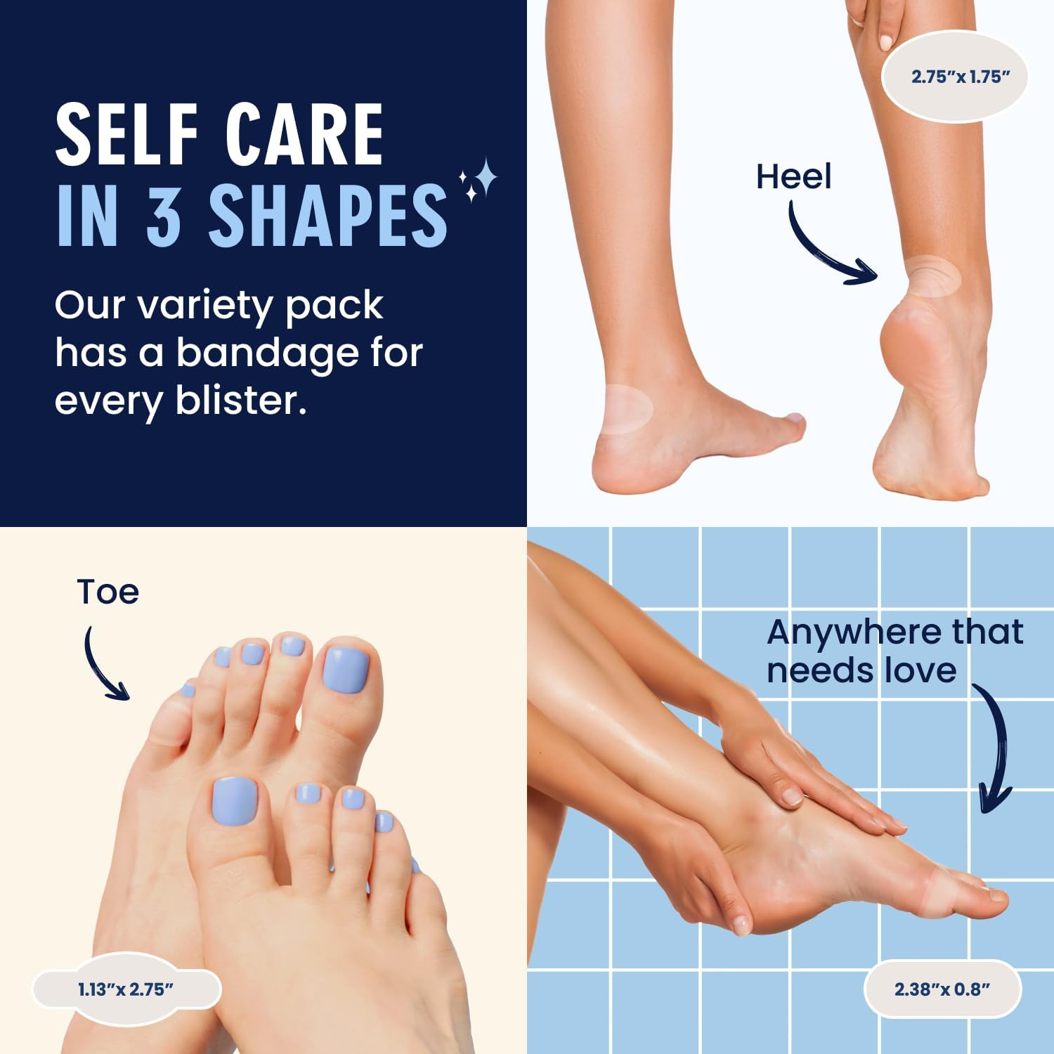 Buy now Dr. Frederick's Original Better Blister Bandages - 12ct - Water Resistant - 40% More Cushioning - Hydrocolloid Bandages for Foot, Toe, & Heel - Blister Pads for Prevention & Recovery - Variety Pack at indiglob india
