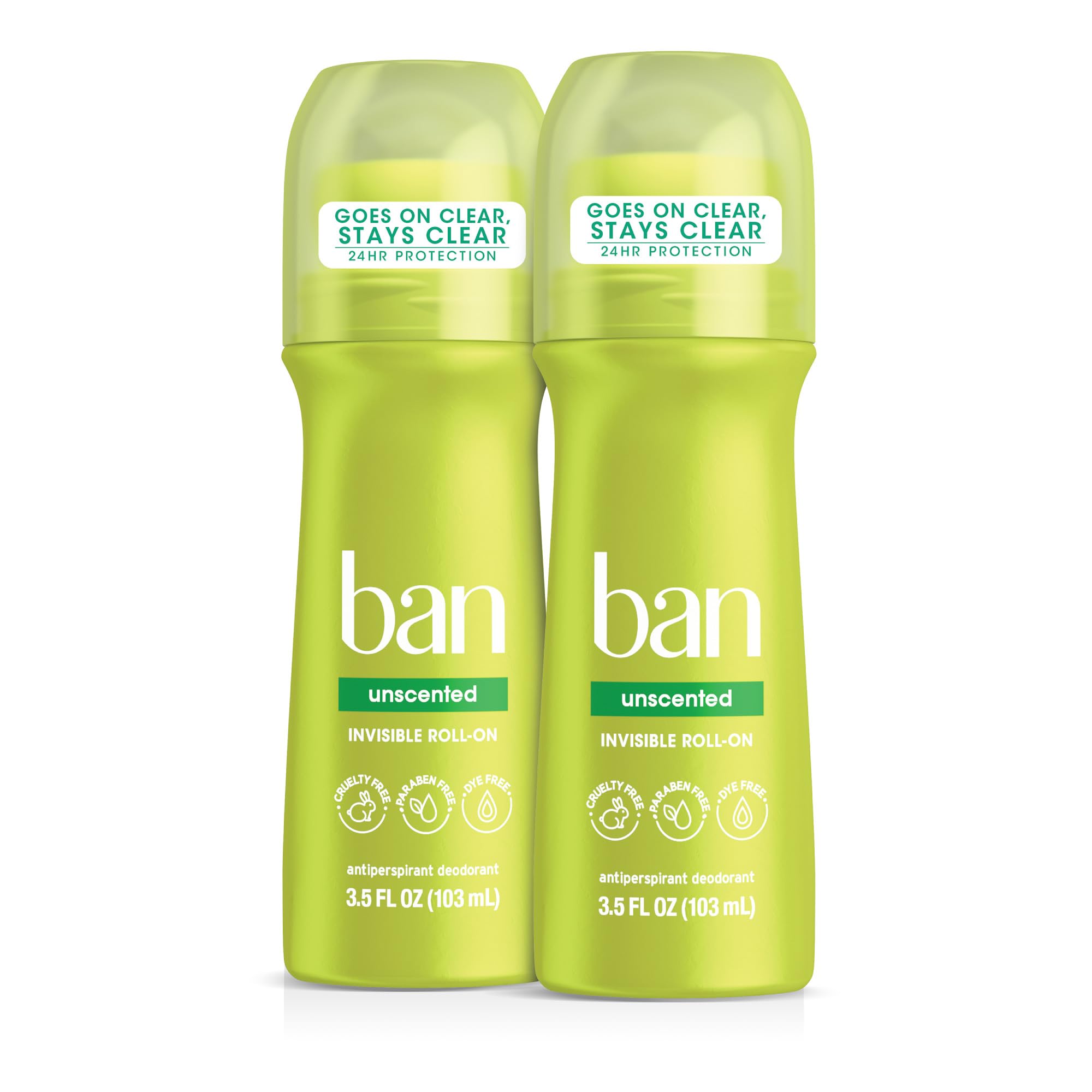 Ban Invisible Roll-on Antiperspirant Deodorant for Women and Men, 24-hour Underarm Odor & Sweat Protection, Unscented, 3.5 Oz, Pack of 12