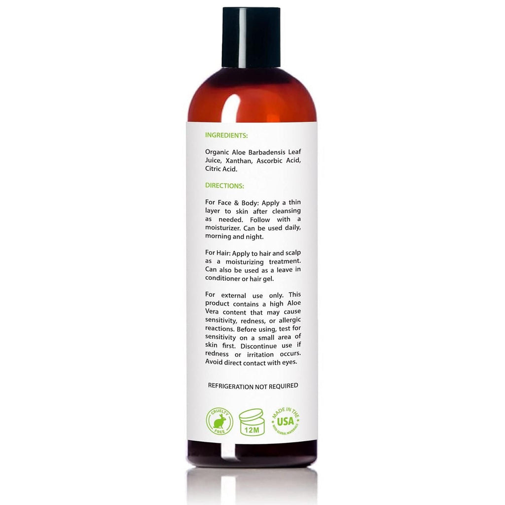 Buy now Organic Aloe Vera Gel for Skin, Face, Body, After Sun Care - USDA Certified Organic, 12 fl. oz. at indiglob india
