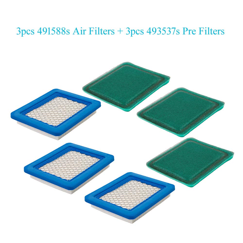 HOODELL 3 Pack 491588S Air Filter with Pre Filter, Compatible with 491588 493537 493537S Toro 20332 Craftsman 33644, Push Lawn Mower Air Cleaner