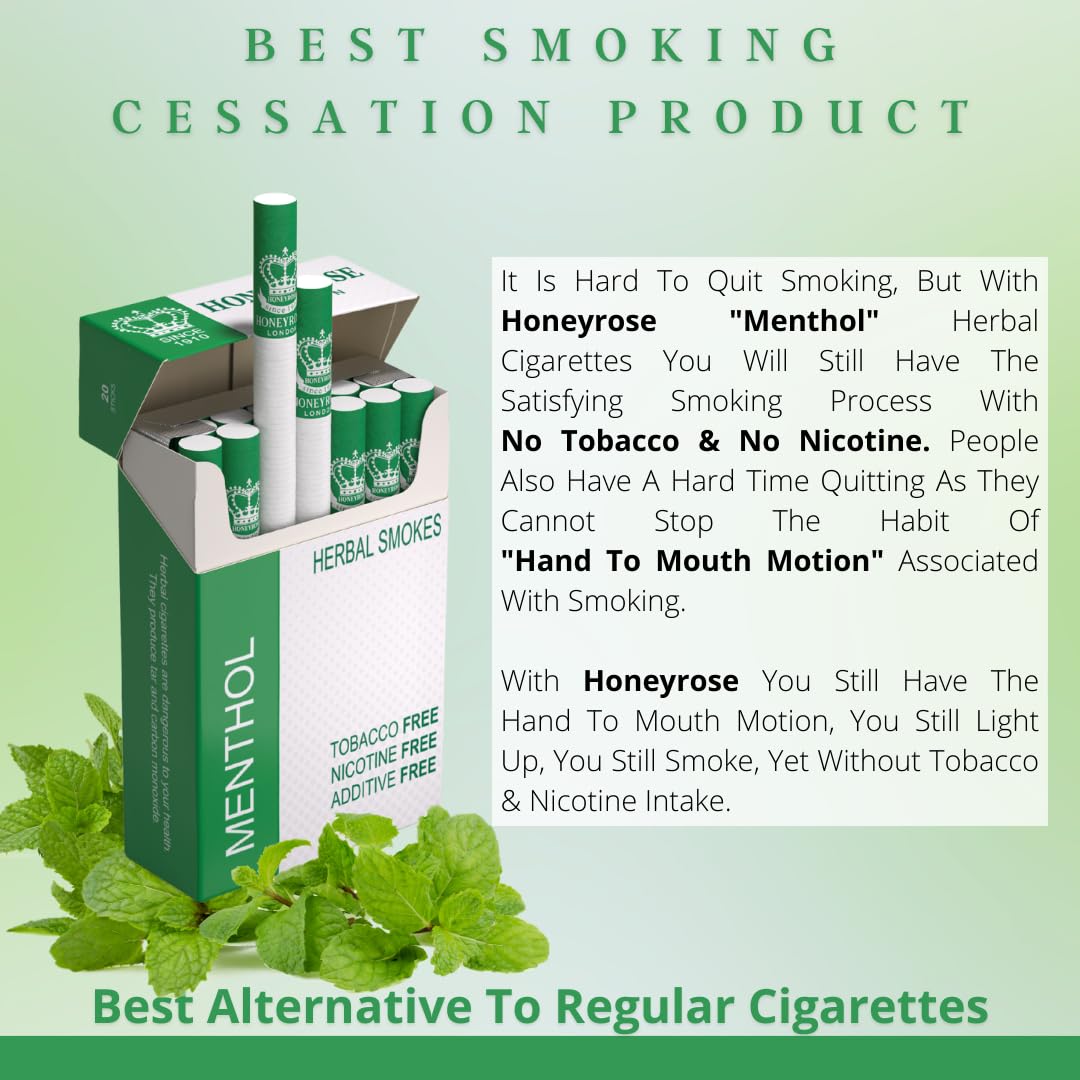 Honeyrose Menthol - Tobacco & Nicotine Free Herbal Cigarettes, 100% Natural, Made in England