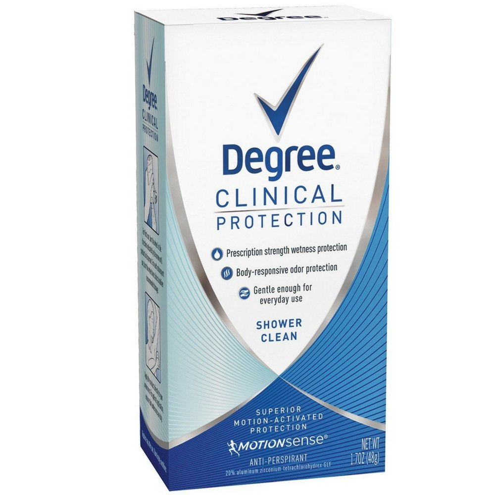 Degree Clinical Antiperspirant Deodorant Soft Solid, Shower Clean, 1.7 oz | For stress sweat, Helps keep you dry & confident, With 96H protection, soft solid
