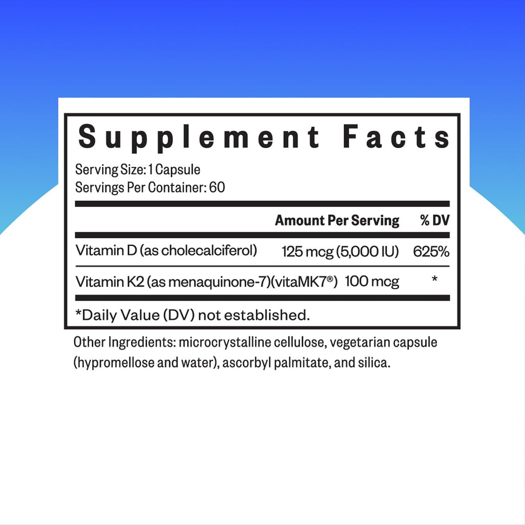 Seeking Health Vitamin D3 + K2 - Immune System & Bone Health Support with Vitamin D3 (Cholecalciferol) & Vitamin K2 (Menaquinone-7) - Vegetarian Vitamin D & K Supplement - 60 Capsules
