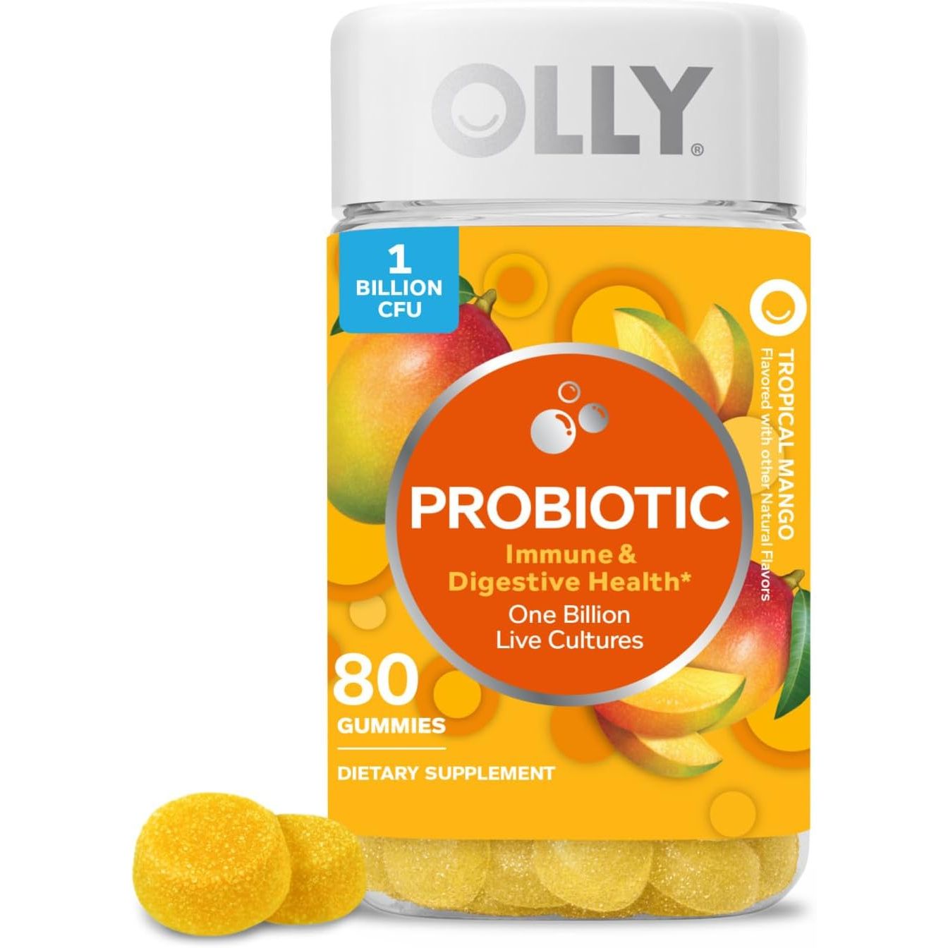 Buy now OLLY Probiotic Gummy, Immune and Digestive Support, 1 Billion CFUs, Chewable Probiotic Supplement, Mango, 25 Day Supply - 50 Count 80 Count (Pack of 1) at indiglob india