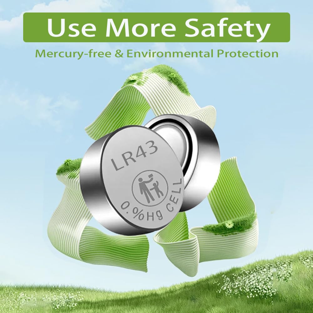 AG12 Battery L1142 Battery LR43 Battery SR43 D386 D301 186 SR43 1.5v Premium Alkaline Button Batteries【5-Year Shelf Life】(6 Count)