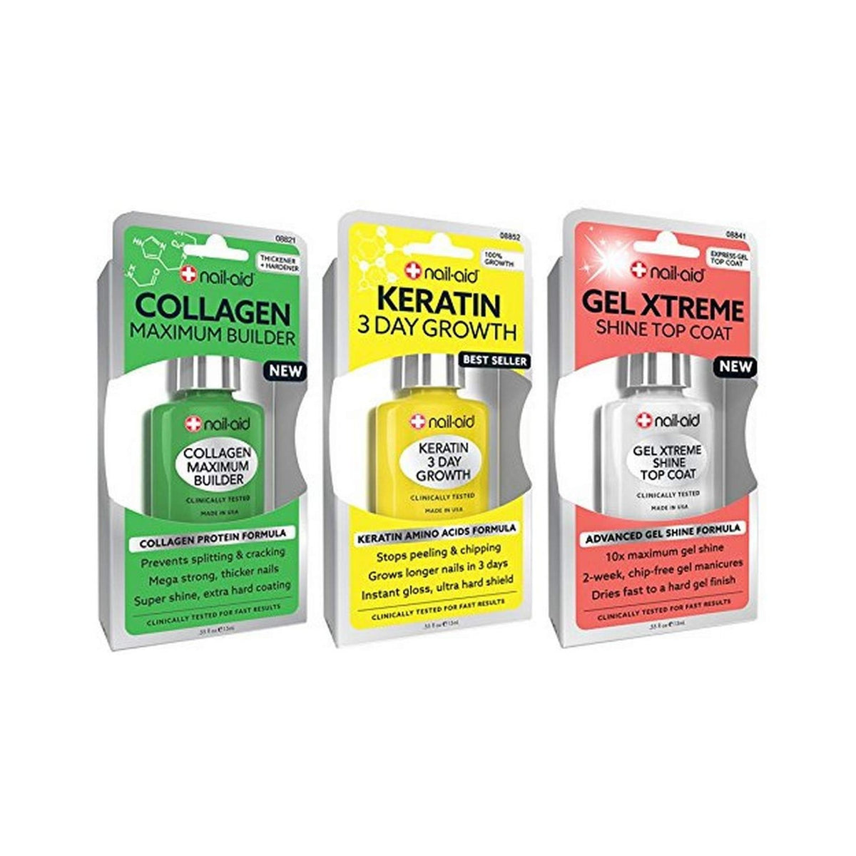 NAIL-AID Collagen Base + Keratin Growth + Gel Top Coat, Clear, 3 Count