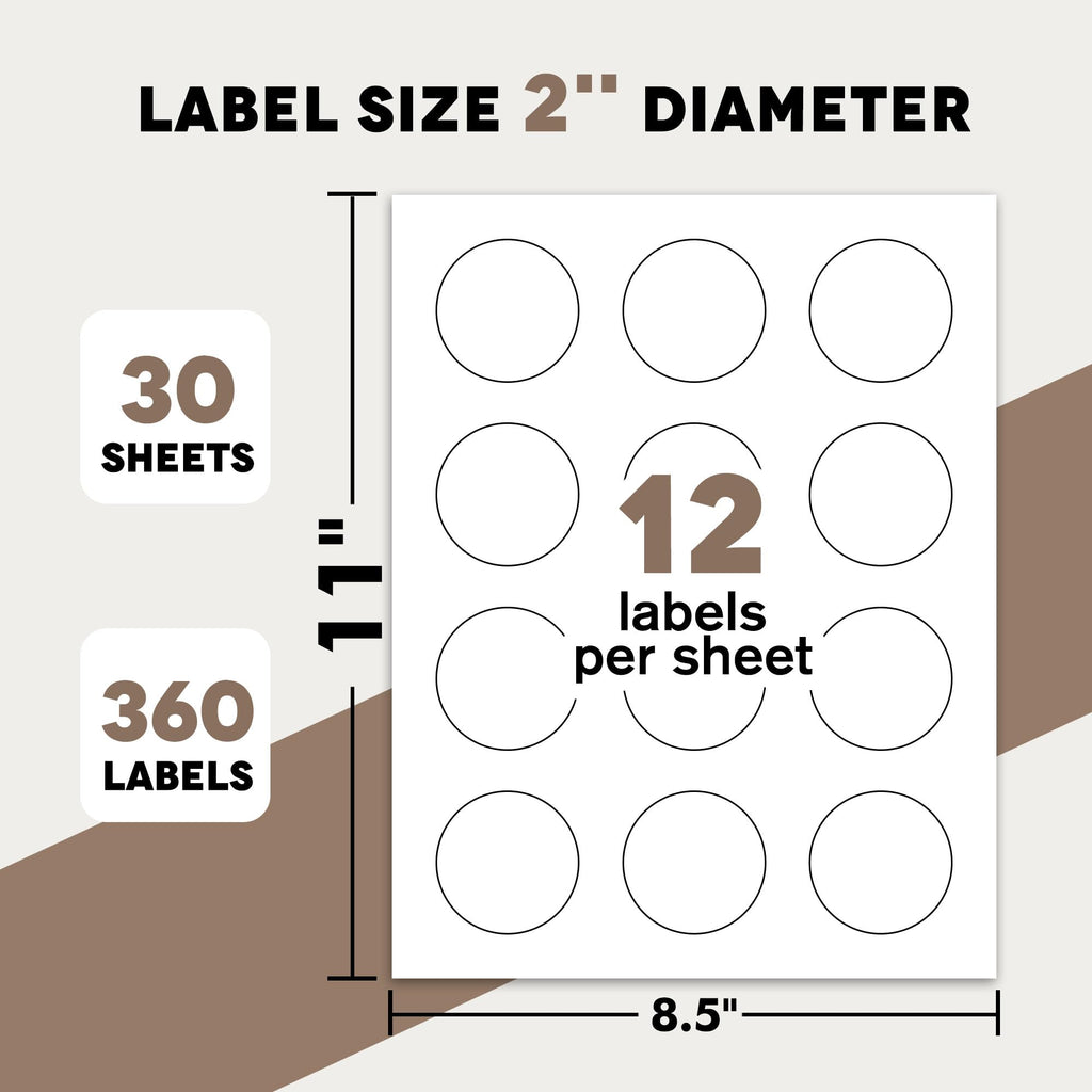 A-SUB 2 inch Round Labels for Inkjet & Laser Printer, 360 Pcs