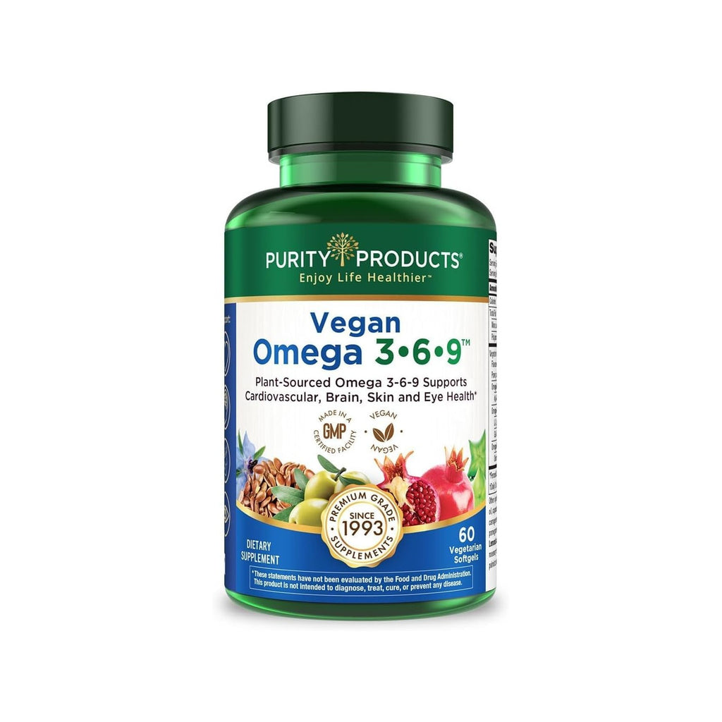 Purity Products Omega 3-6-9, "5 in 1 Vegan and Vegetarian Formula | Essential Fatty Acid Complex - Scientifically Formulated Plant-Based Omega 3 6 9 Essential Fatty Acids (EFA) - 60 Softgels