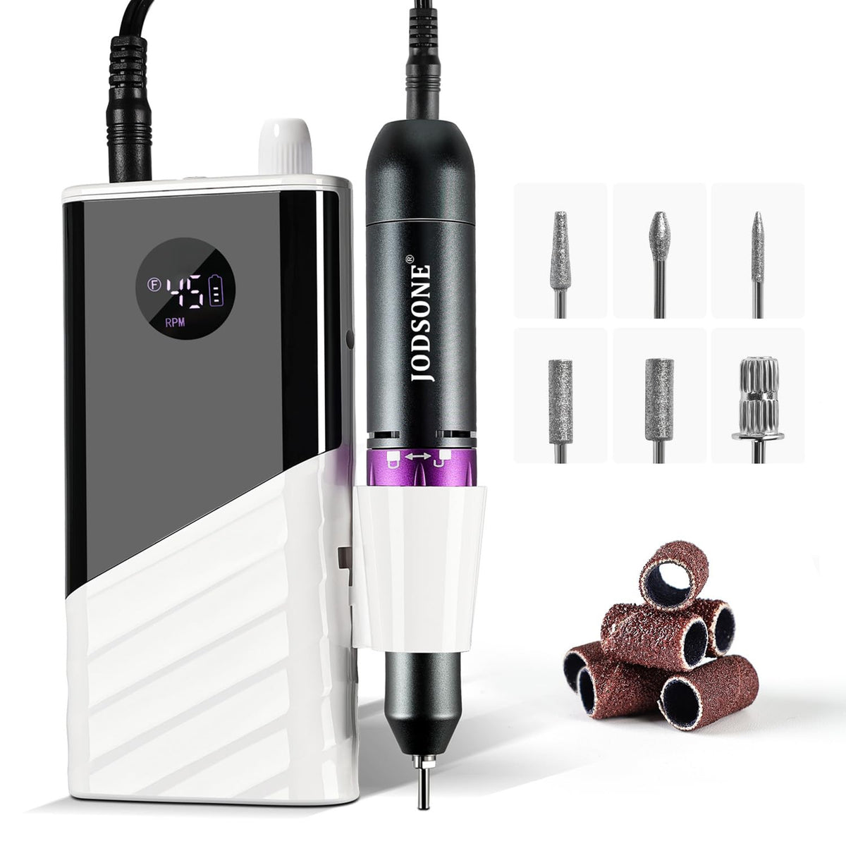 JODSONE Professional Nail Drill 45000 RPM Rechargeable Nail File for Nail Gel Removal Low Noise Portable for Home and Salon