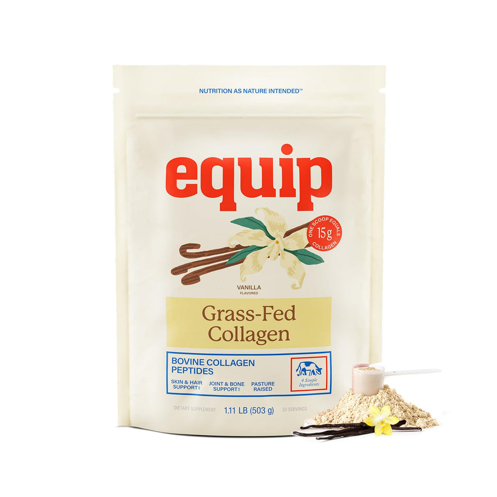 Equip Grass-Fed Hydrolyzed Collagen Powder - Pasture-Raised Bovine Collagen Peptides Powder - 14g Per Scoop - Clean, Daily Supplement for Joints, Gut, Skin, Hair & Nails - Vanilla (30 Scoops)