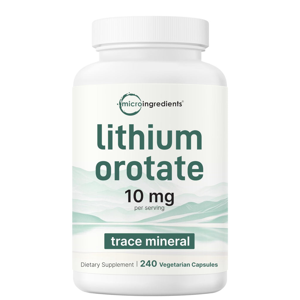 Lithium Orotate 10mg, 240 Veggie Capsules | 5mg Per Capsules | High Bioavailability Trace Mineral | Healthy Aging, Brain Supplement, & Mood Support | Non-GMO, Gluten Free