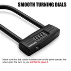 USHAKE Heavy Duty Bike U Lock, Combination Paddle Lock Anti Theft