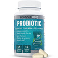 Balance ONE Probiotic for Women & Men, 15 Billion CFU, 12 Strains, 60 Count | Time Release Tablets, Gut Health, Digestive Health, Gas & Bloating Support, 60-Day Supply, 15x More Survival Than Capsules