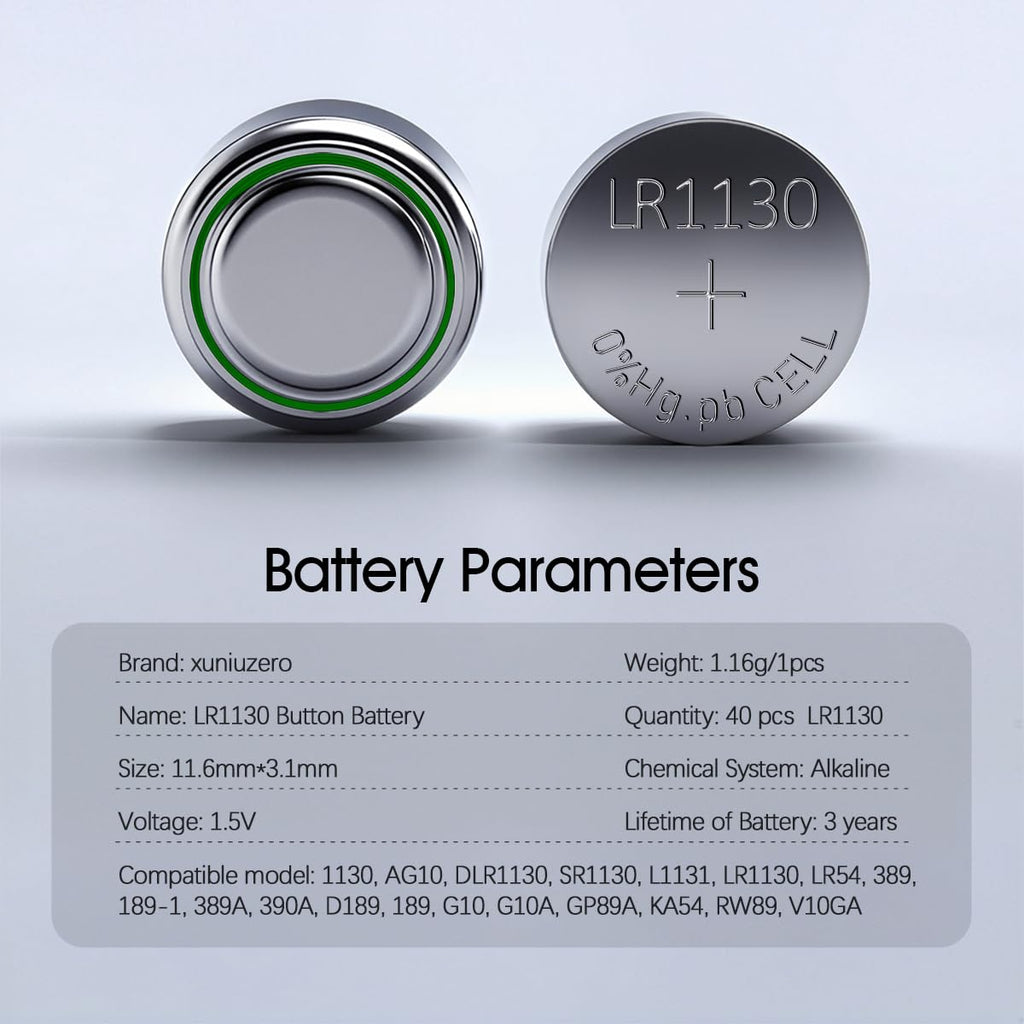 40 Pack LR1130 AG10 Battery 1.5V Long-Lasting Alkaline Button Cell Batteries