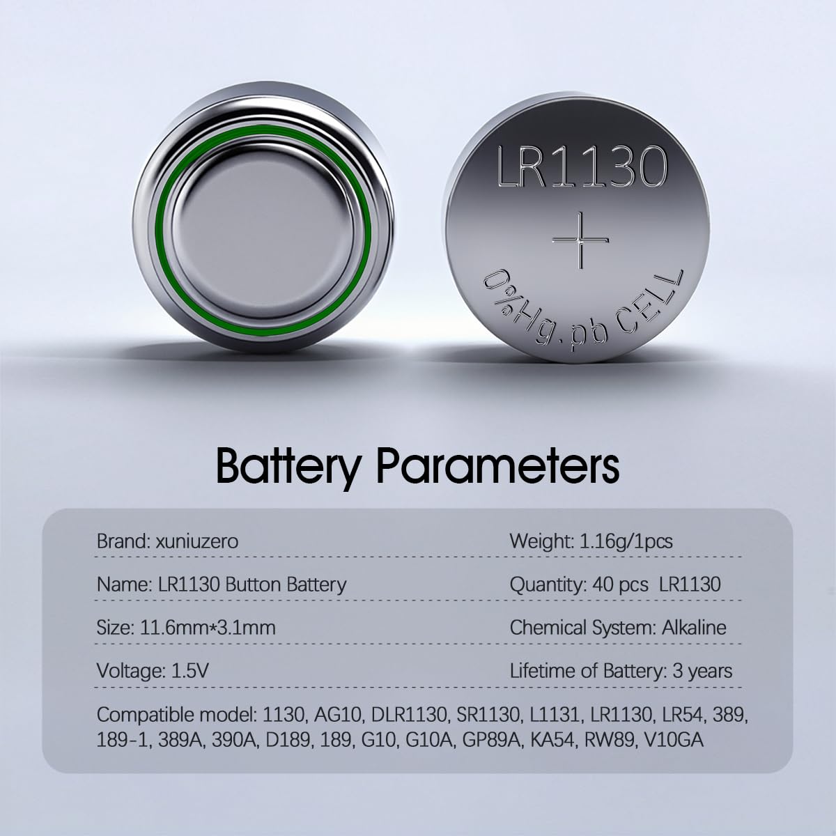 40 Pack LR1130 AG10 Battery 1.5V Long-Lasting Alkaline Button Cell Batteries