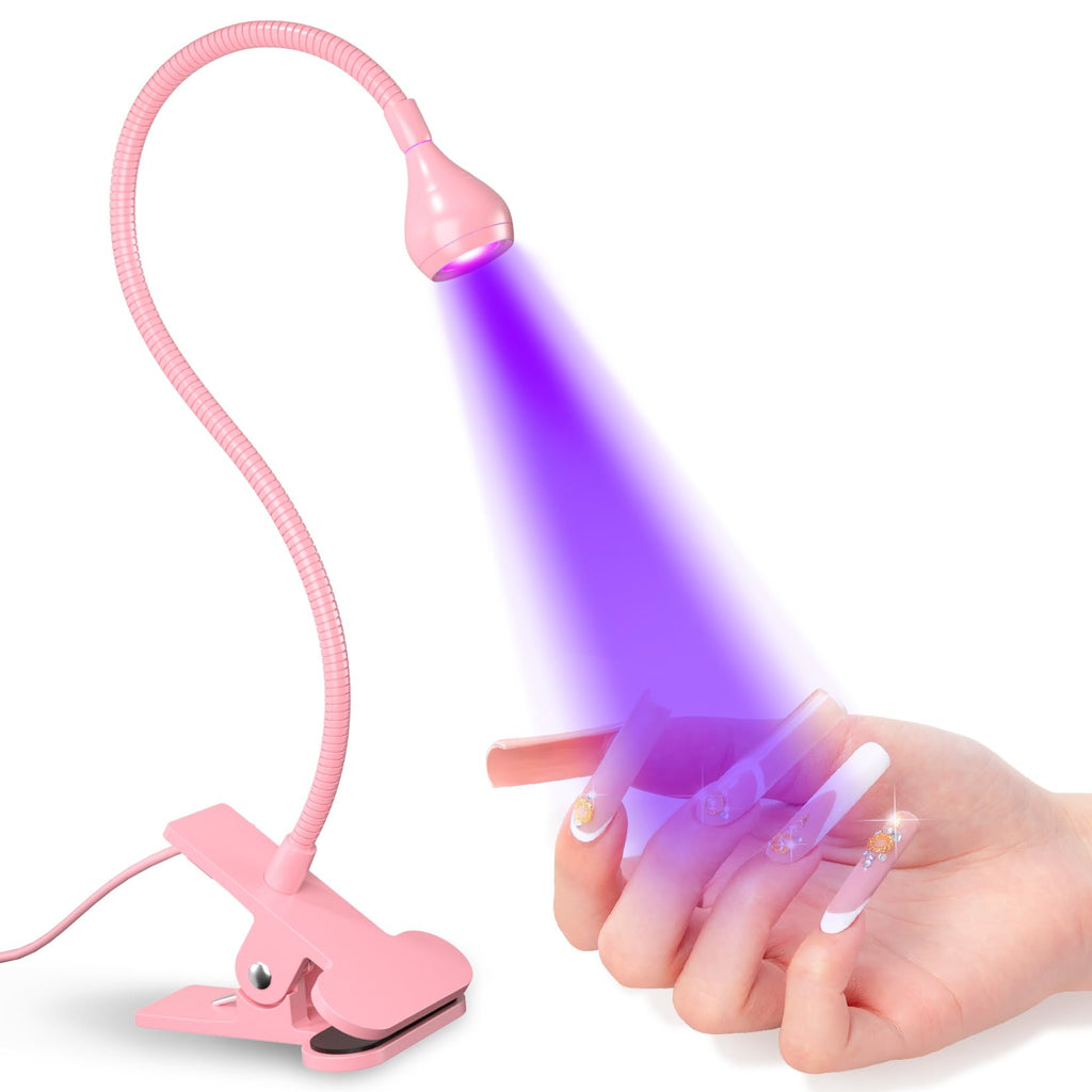 UV Nail Lamp - UV Light for Gel Nails, Flash Cure Lamp | LED Gooseneck Flash Cure Lamp for Nails, Manicure Dryer Black Light with Clamp, 365+395nm 5V 3W 4 Levels Dimming White
