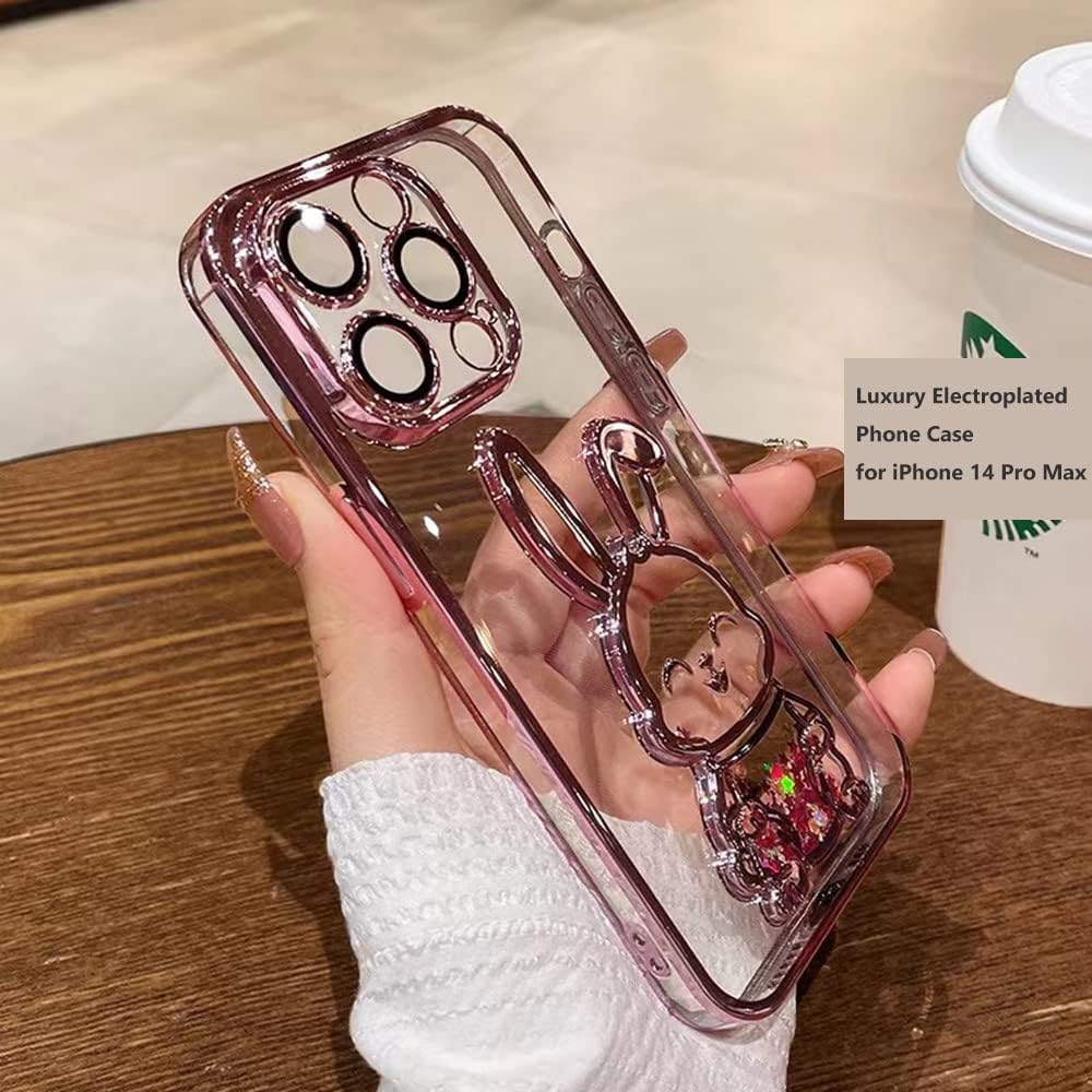 Buy now Compatible with iPhone 15 Pro Max Phone Case with Camera Lens Protector for Women Girls Luxury Electroplated Clear Glitter Quicksand Cute Cover for 15 ProMax (Rabbit Pink) at indiglob india