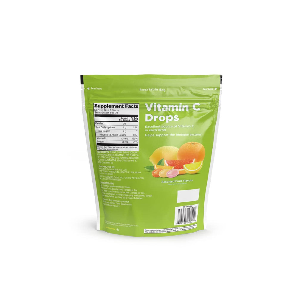 Amazon Basic Care Vitamin C Supplement Drops, Lemon, Orange & Grapefruit, 140 count (Previously SoundHealth)
