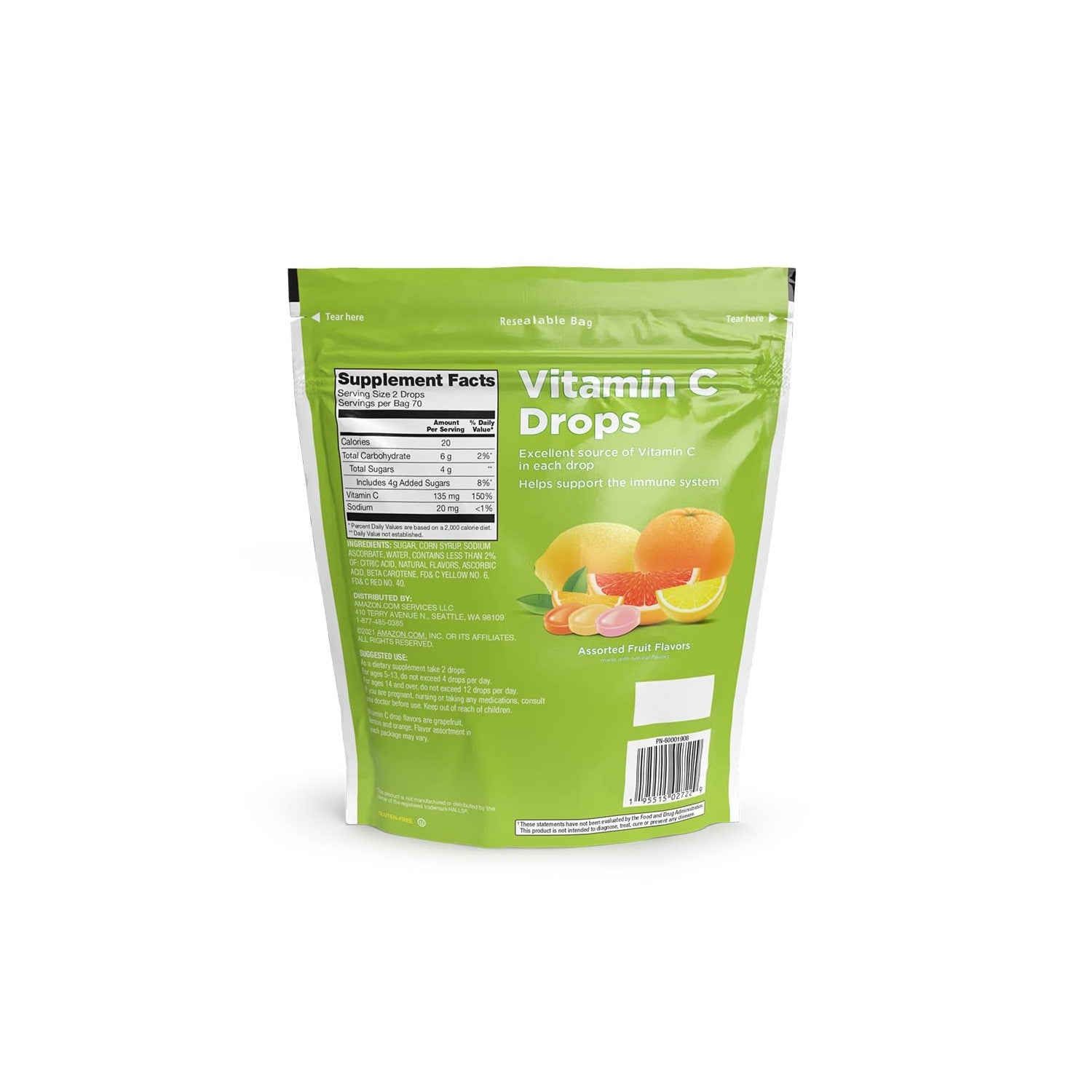 Amazon Basic Care Vitamin C Supplement Drops, Lemon, Orange & Grapefruit, 140 count (Previously SoundHealth)