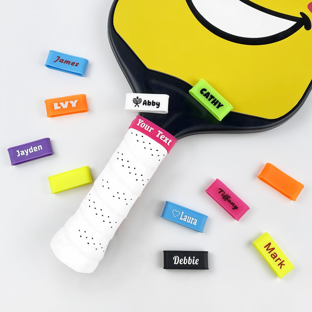 Custom Pickleball Paddle Name Bands, Personalized Silicone Ring Grip, 2 Pcs