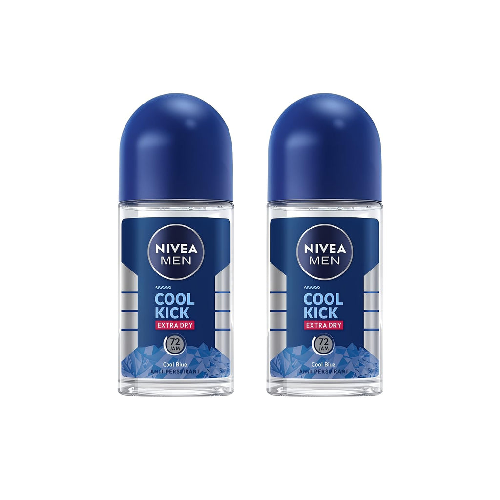 NIVEA Men Cool Kick Roll-On Deodorant 50ml – Refreshing Cool Formula with Masculine Scent, Skin Comfort, Quick Dry, Long-Lasting Freshness, 2 Pack