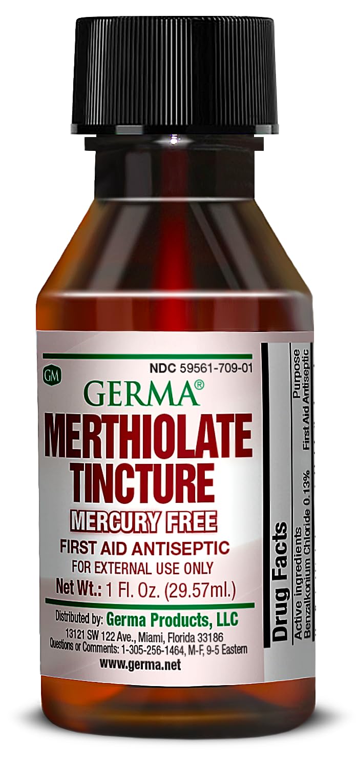 Germa Merthiolate Tincture - 1 oz - Mercury-Free First Aid Antiseptic for Minor Cuts and Scrapes