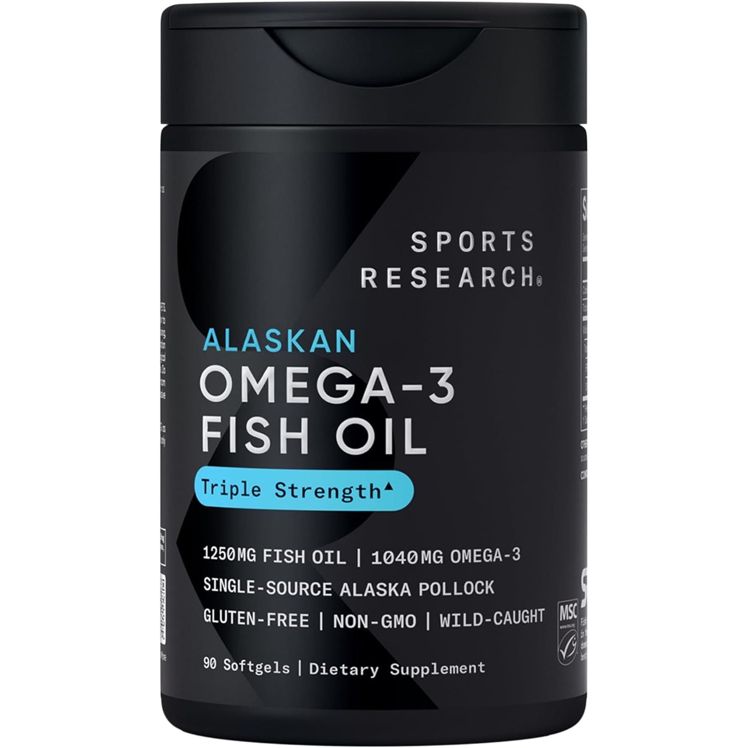 Buy now Sports Research Triple Strength Omega 3 Fish Oil - Burpless Fish Oil Supplement w/EPA & DHA Fatty Acids from Single-Source Wild Alaskan Pollock - 1250 mg, 180 ct 90 Count (Pack of 1) From Alaska at indiglob india