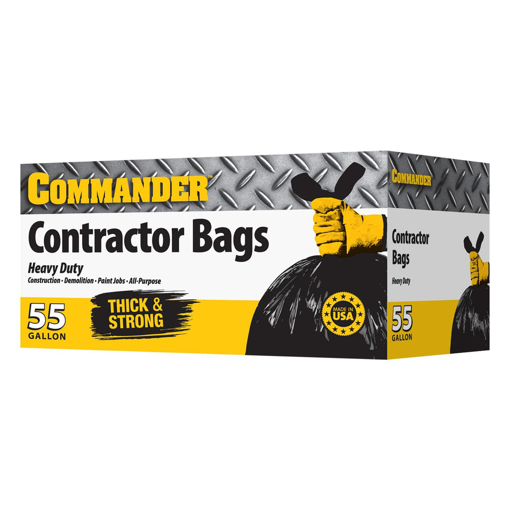 Commander 55 Gallon 2 MIL (eq) Heavy Duty Contractor Bags with Flap Ties - 36" x 56" with flaps - Pack of 20 - For Contractor, Industrial, & Outdoor