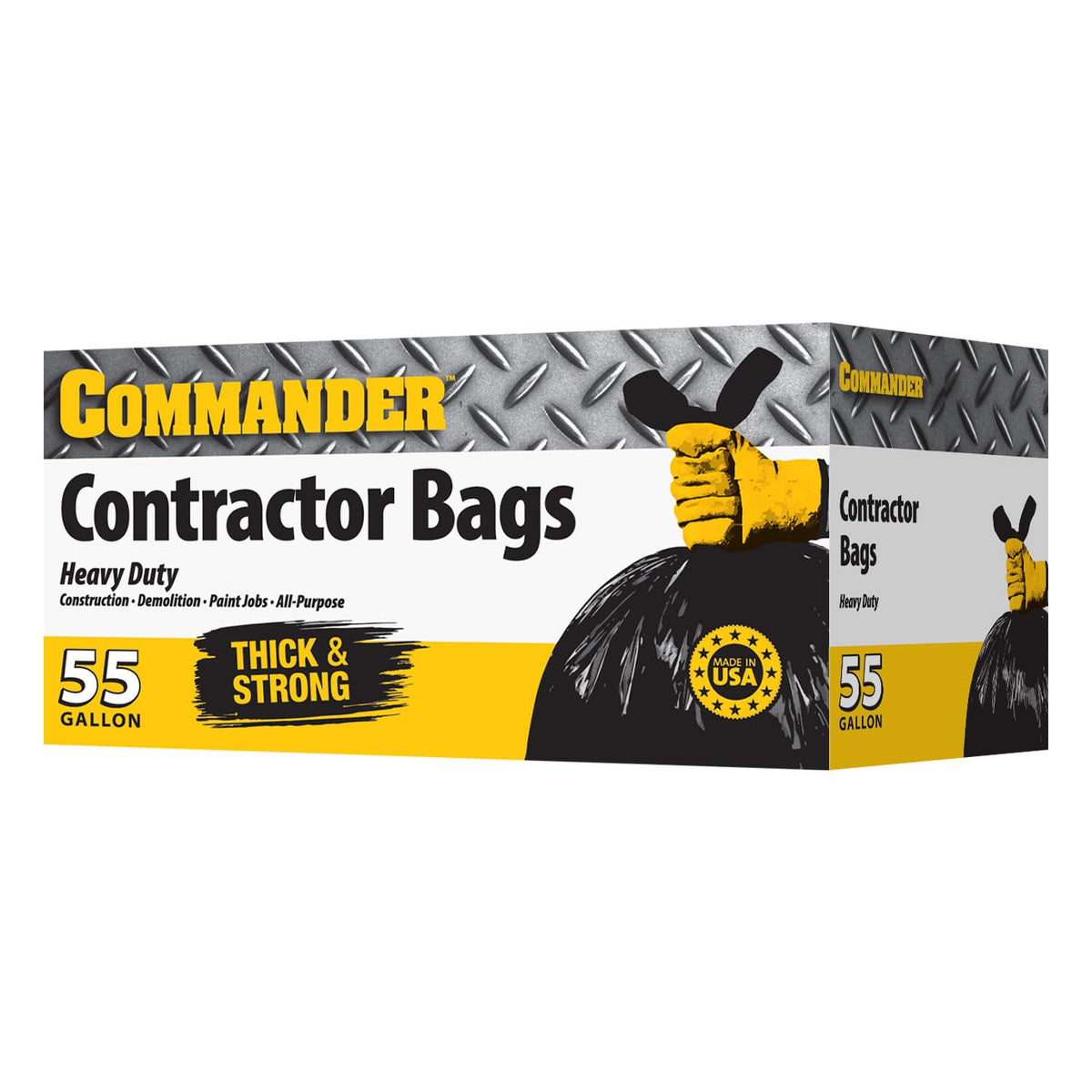 Commander 55 Gallon 2 MIL (eq) Heavy Duty Contractor Bags with Flap Ties - 36" x 56" with flaps - Pack of 20 - For Contractor, Industrial, & Outdoor