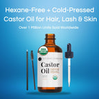 Kate Blanc Cosmetics Castor Oil Organic for Hair, Lashes, Face, Skin (2oz) | 100% Pure, Cold Pressed, Hexane Free Hair Oil in Glass Bottle. Lash Serum for Thicker-Looking Eyelashes & Eyebrows