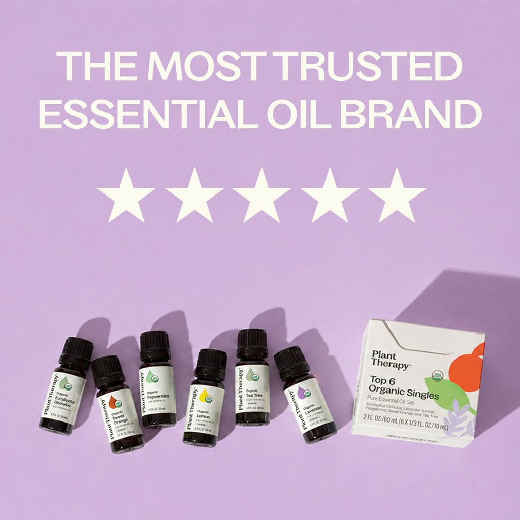 Plant Therapy Top 6 USDA Organic Essential Oil Set for Diffusion & Topical