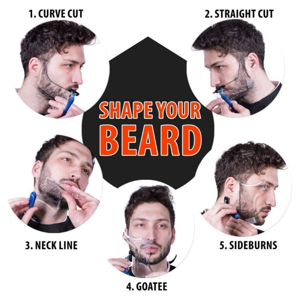 Buy now Men's Beard Shaping Tool With Inbuilt Comb Transparent Template Styling Comb Templates for Goatee Mustache Sideburns, Jaw Cheek/Neck Line, Symmetric/Curve/Step Cut (Clear) at indiglob india