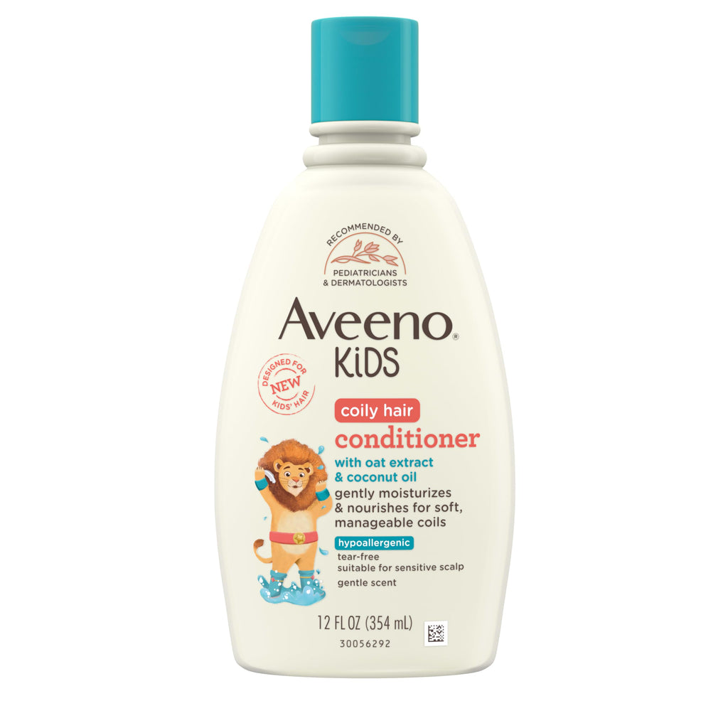 Aveeno Kids Curly Hair Conditioner, 12 fl. oz | Hydrating Conditioner, Oat Extract & Shea Butter, Gentle Scent, Detangles & Moisturizes Curls