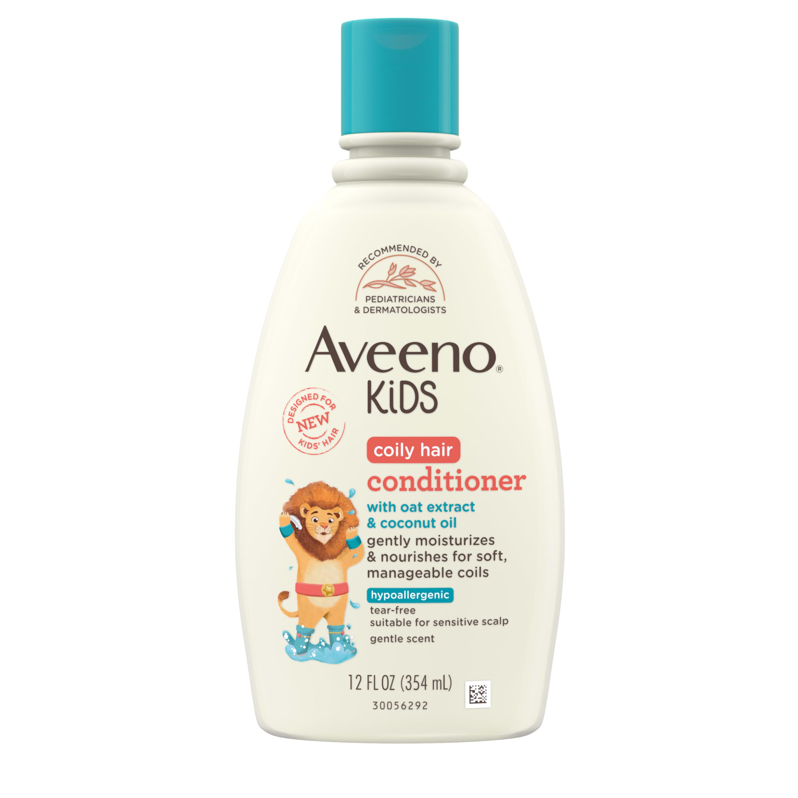 Aveeno Kids Curly Hair Conditioner, 12 fl. oz | Hydrating Conditioner, Oat Extract & Shea Butter, Gentle Scent, Detangles & Moisturizes Curls