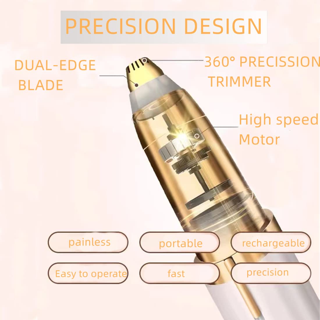 Women's Electric Eyebrow Hair Remover, LED Light, Stainless Steel Blade, Rechargeable, Anti-Allergenic, Multi-Functional, Clean Skin, No Pulling