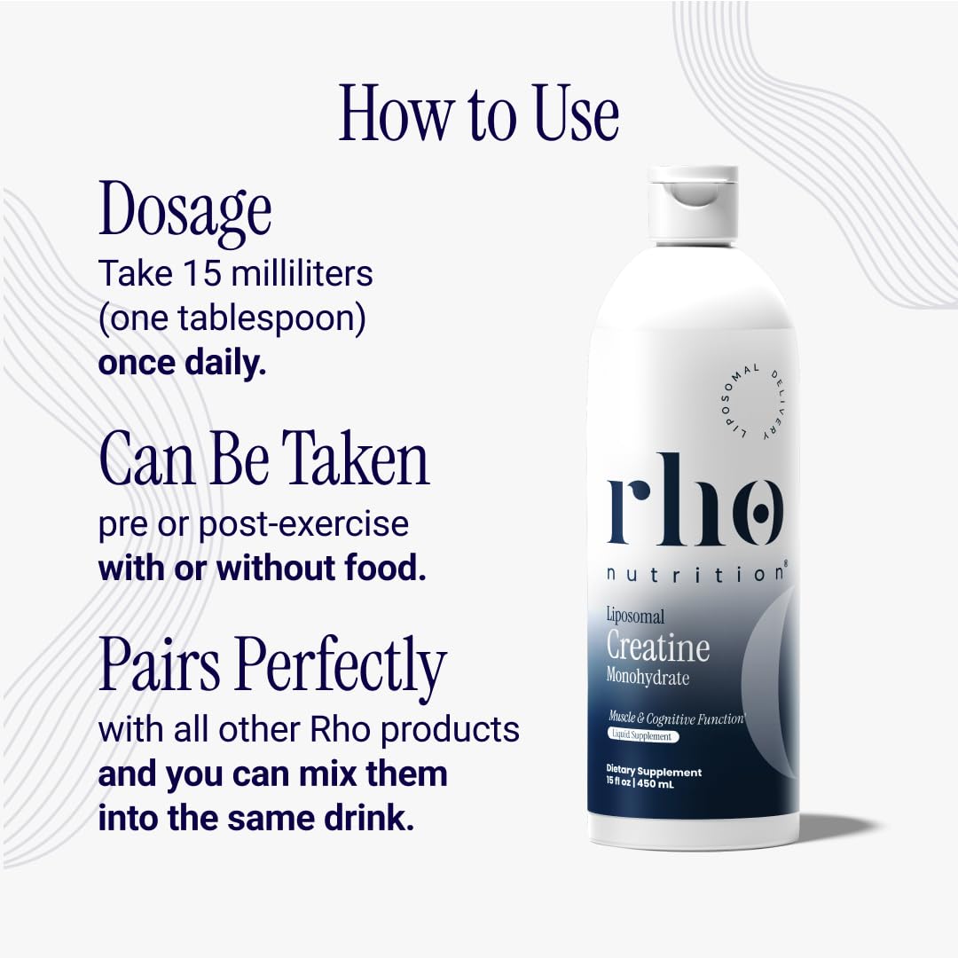 Rho Nutrition Liposomal Creatine Liquid Supplement | High Absorption Formula, Creatine Monohydrate, Muscle Recovery, Strength & Brain Support, 30 Servings